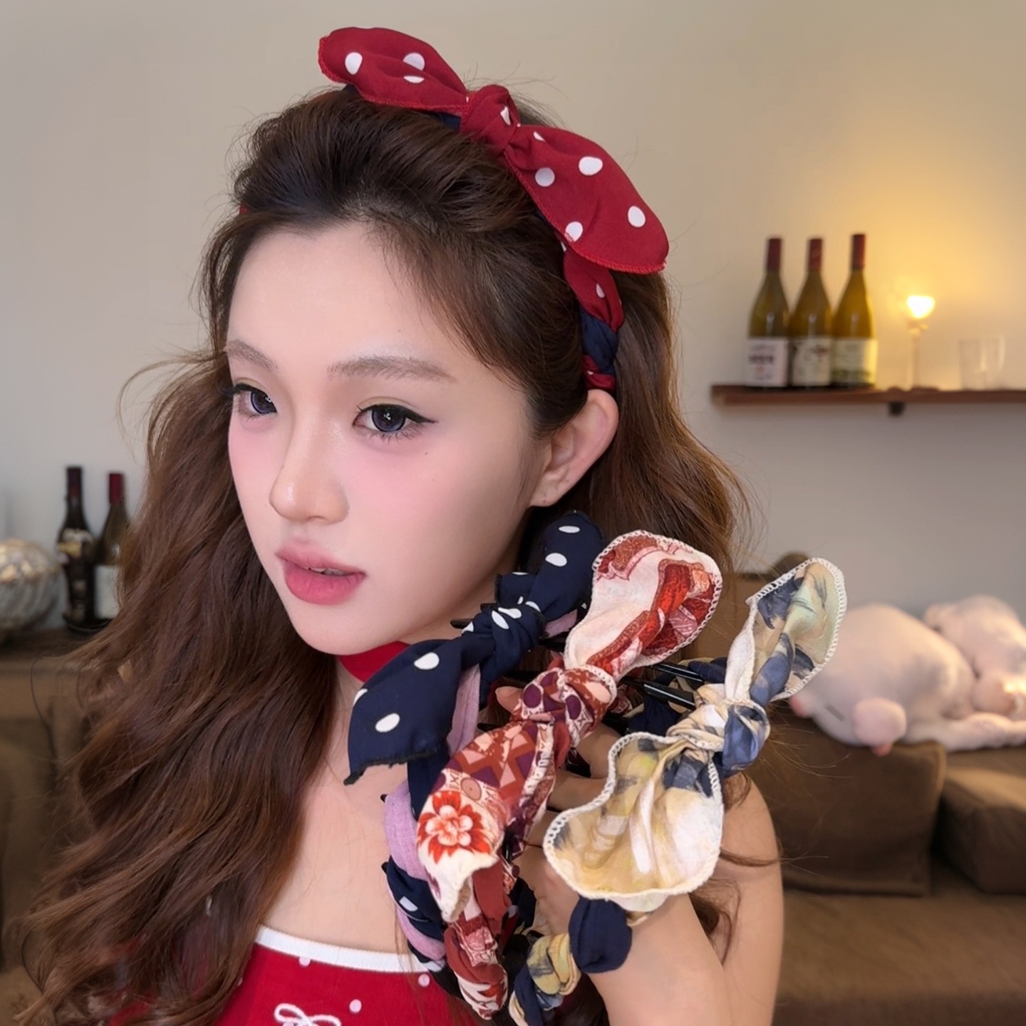Rabbit Ears Contrasting Color Tooth Comb Headband for Women 2025 New Style Pressed Hairpin Headband Hair Bundle Sweet Bow Hair Hole Headwear