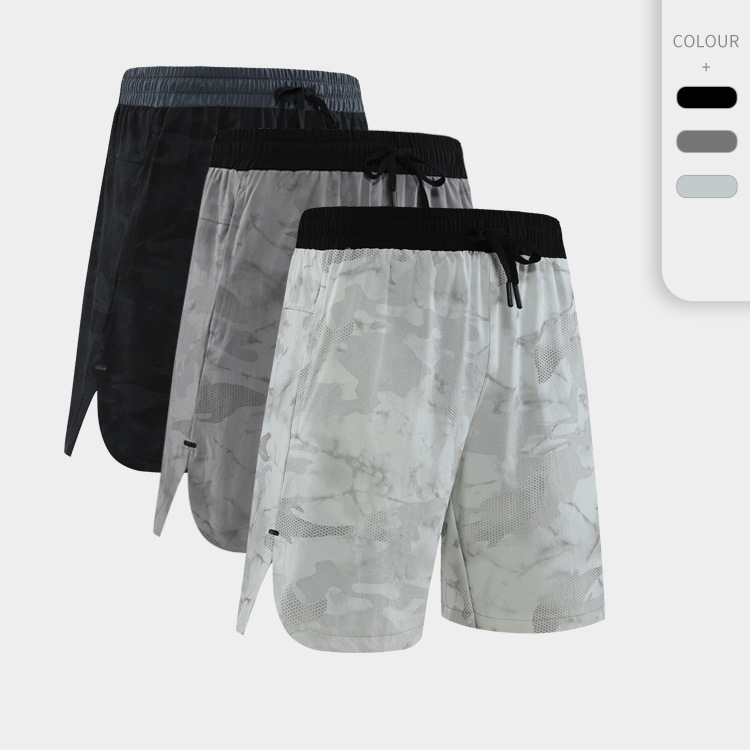 Camouflage nylon sports quick-drying cropped pants breathable sweat-absorbent outdoor running training fitness basketball shorts men's middle pants