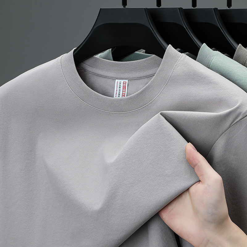Traceless T-shirt Casual Liquid Ammonia Cotton Men's 5A Antibacterial Crewneck Short-sleeved T-shirt Base Shirt Solid Color Summer Advertising Shirt
