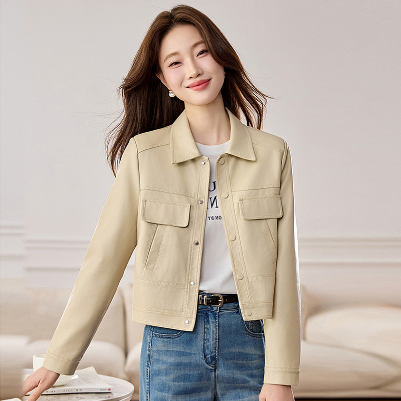2026 Spring and Autumn New Hong Kong Style Retro Street Fashion Pu Leather Jacket Fashionable Slim Fit Short Leather Coat for Women