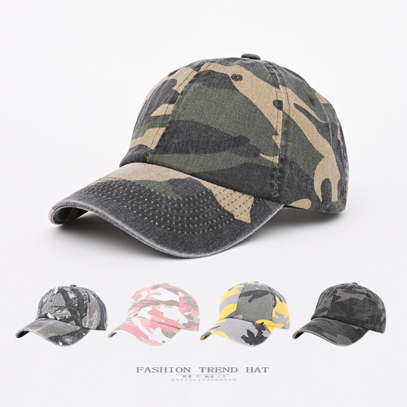Camouflage Peaked Cap for Men and Women in Spring and Summer Breathable Hiking Hat Washed Denim Cotton Soft Top Baseball Cap Cross-Border Foreign Trade