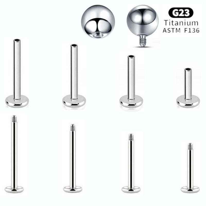 Cross-Border F136 Titanium Alloy Flats Bottom Straight Lip Nail Accessories 16g Earrings Round Base Jewelry Parts