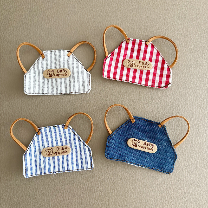 Plush Doll Replacement Bib Apron Cute Doll Mini Plaid Striped Saliva Towel Baby Clothes Wholesale