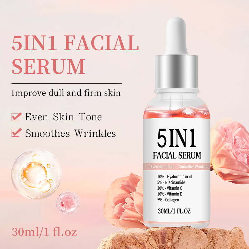 Foreign Trade Cross-border English 5-in -1 Essence VC Vitamin E Hyaluronic Acid Collagen Moisturizing Facial Essence