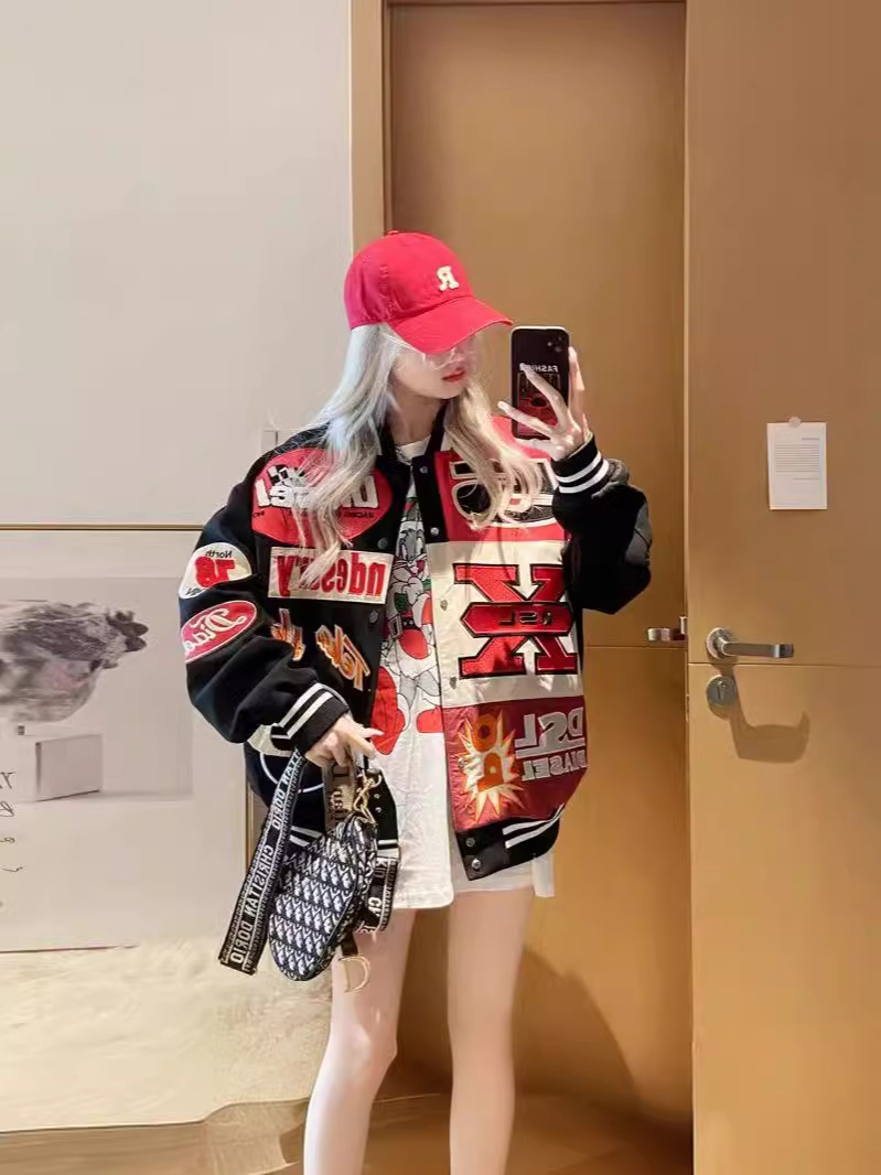 Park Jae-Beom and Jackson Wang's Same Style Baseball Jacket, Spring and Autumn Motorcycle Style, Loose Fit, Heavy Embroidery, Couple's Outfit, Hip-Hop Unisex Jacket