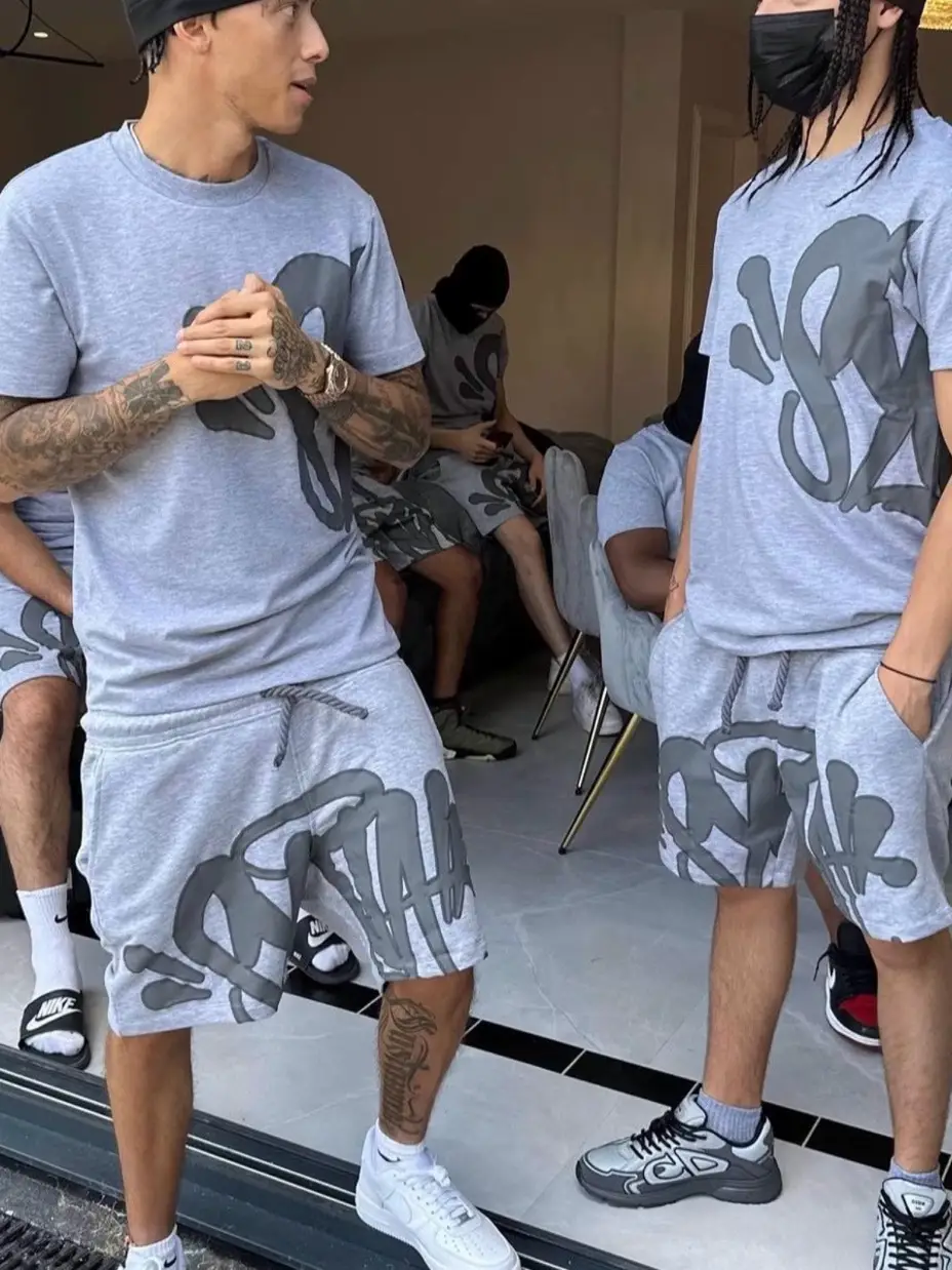 Synaworld Summer Short-Sleeved Suit Fashion Star Cench Same Style Breathable Sports hip hop Casual Street