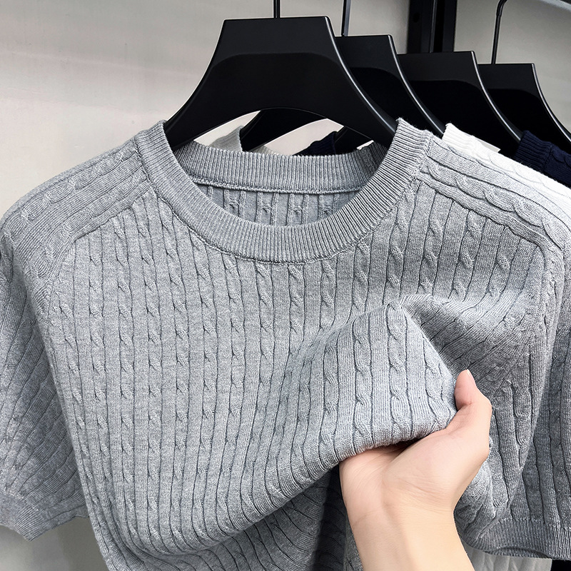 Old Money Style Knitted Short-Sleeved Men's T-Shirt, Retro Twist Pattern, Fashionable Summer New Style, Loose, Casual, Breathable, Men's Short-Sleeved Shirt