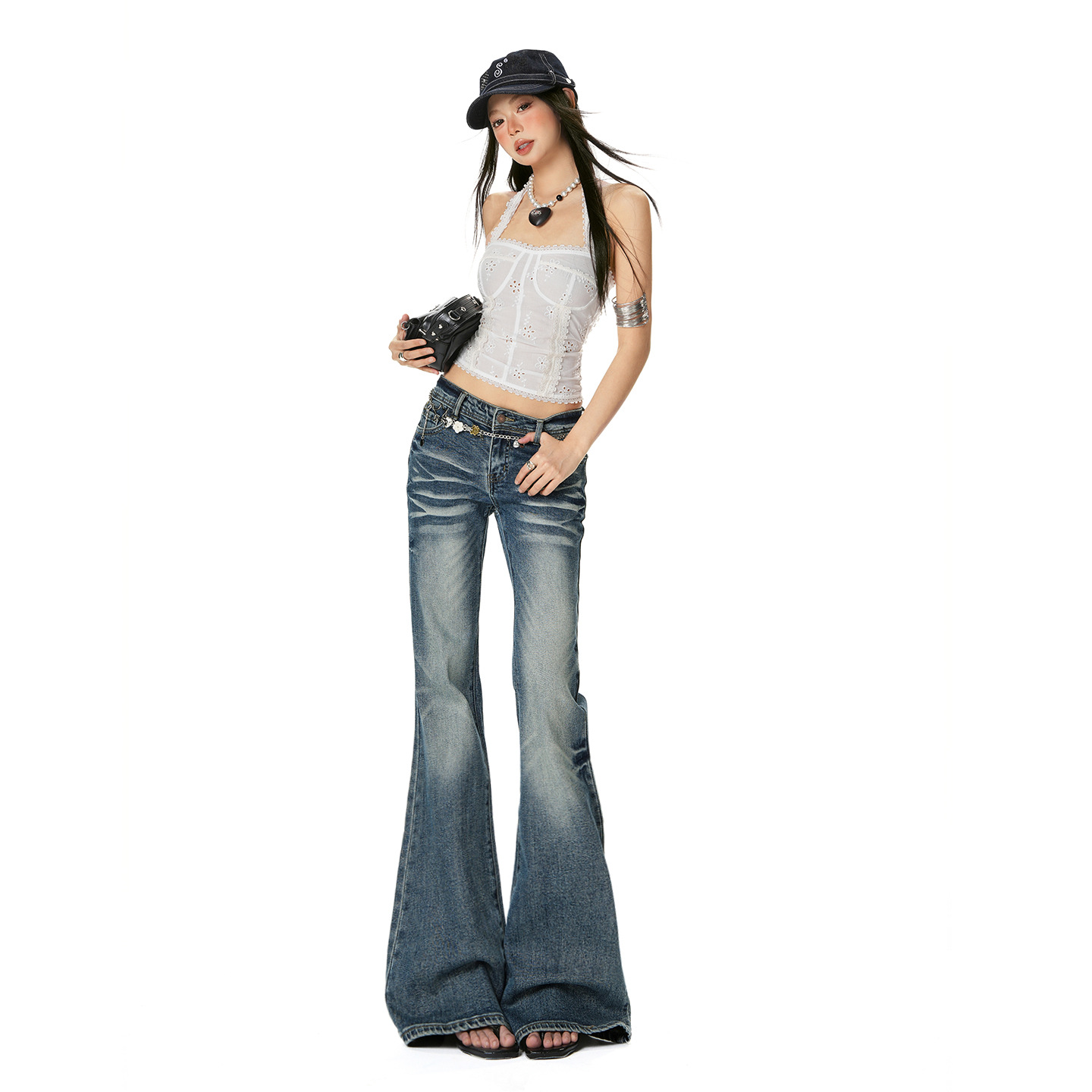 American Retro Narrow-Cut Flared Jeans for Women, Spring 2026, Low-Waist Slim-Fit Straight-Leg Stretch Versatile Bootcut Pants