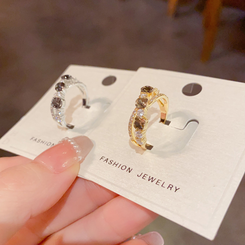 Autumn and Winter New Style Exquisite Fashion Light Luxury Full Diamond Cross Open Ring with a Simple, Retro, Versatile Design