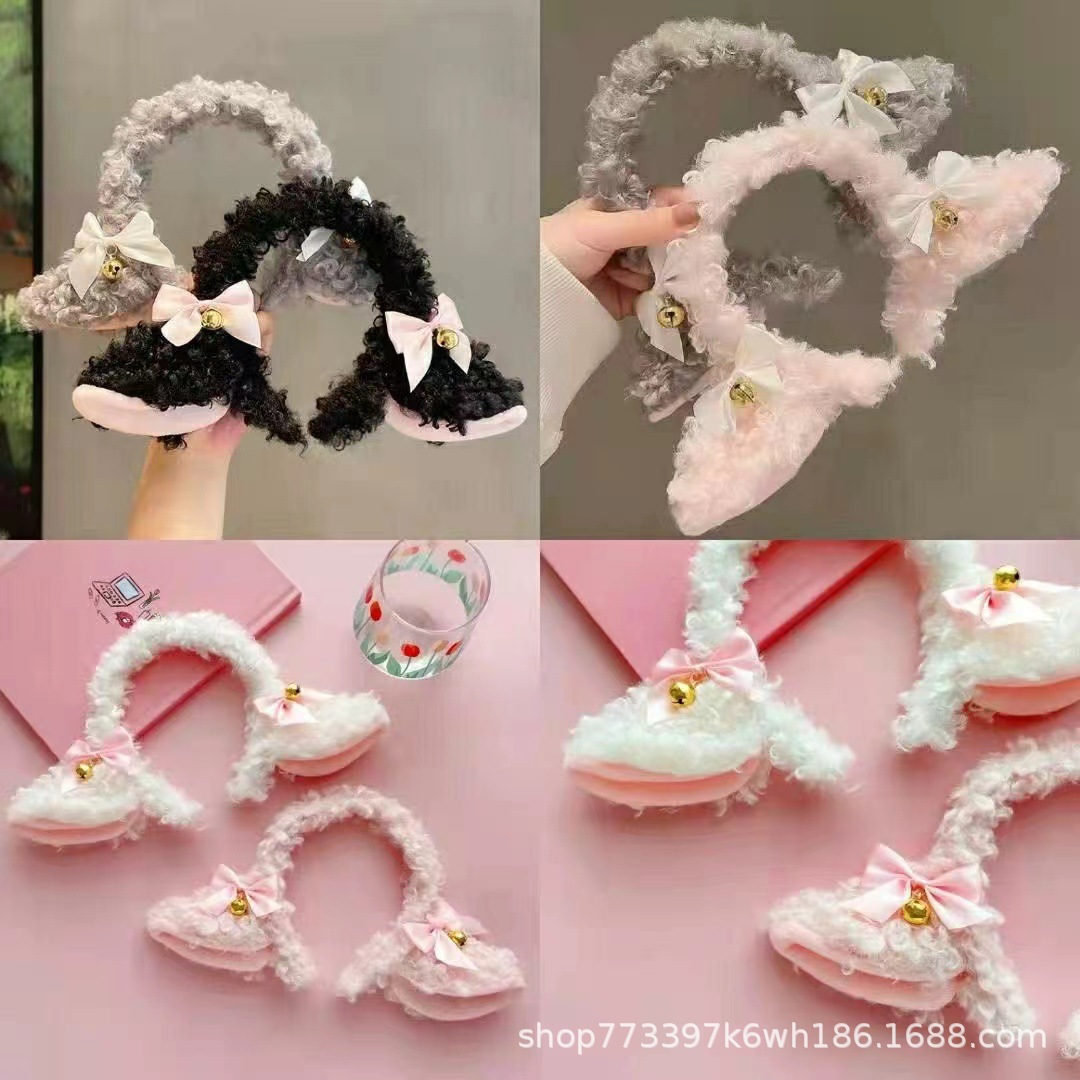 Cute Showa Lamb Hairband Plush Bow Bell Sweet Sheep Ears Headband Sheep Funny Hairpin Headwear