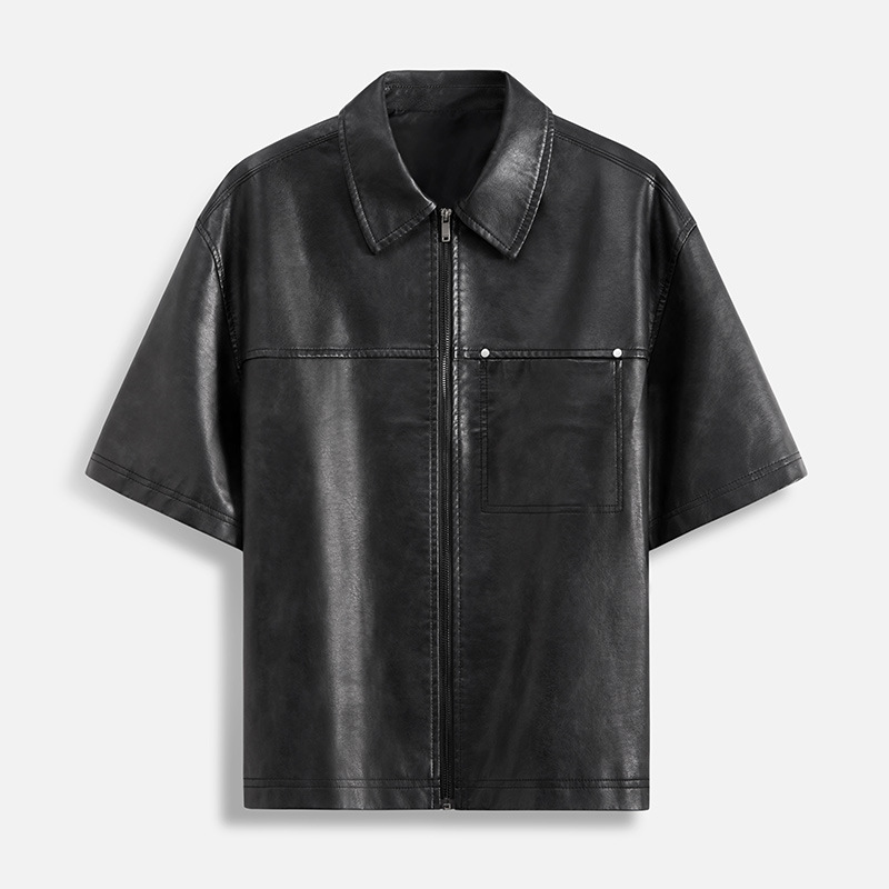 Cross-Border New Style European and American Personalized Fashion Short-Sleeved Leather Jacket American Retro Men's Short-Sleeved Leather Jacket Youth Loose Fit QC-foto från 1688 på Qualit.ly