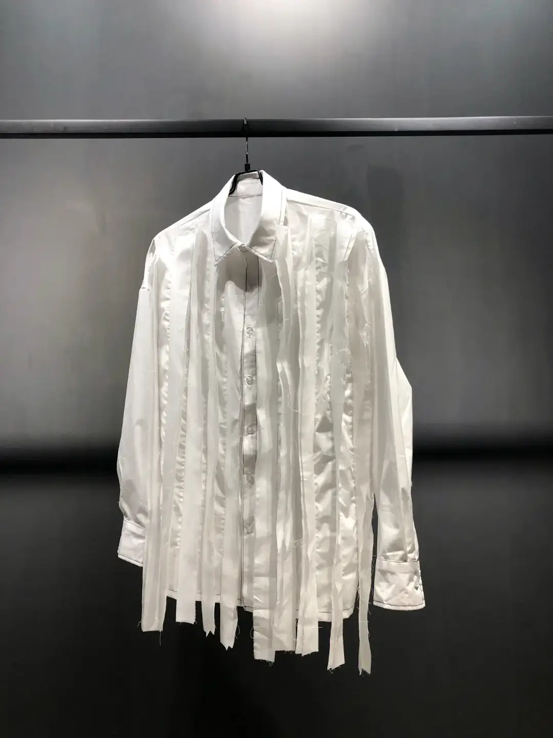 Tassel Raw Edge Topstitch Design White Yamamoto Shirt Short-Sleeved Loose Double Collar Shirt Plus Size for Men and Women Couples