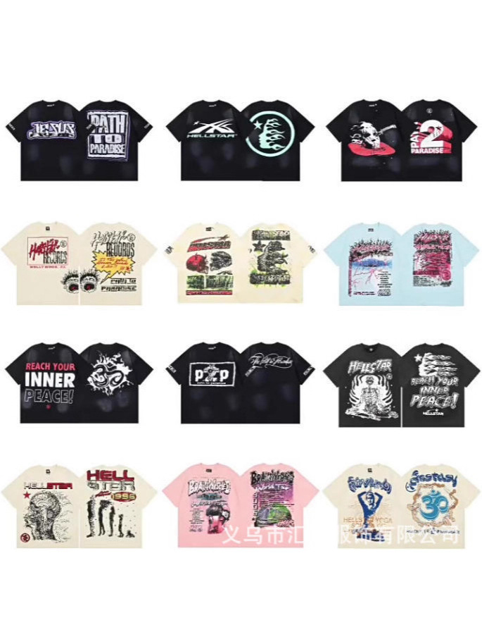 2026 American Fashion High Street Hell Star Hell Men's and Women's Heavy-Duty 3D Printed Casual Loose Retro Short-Sleeved T-Shirt Foto QC de 1688 na Qualit.ly