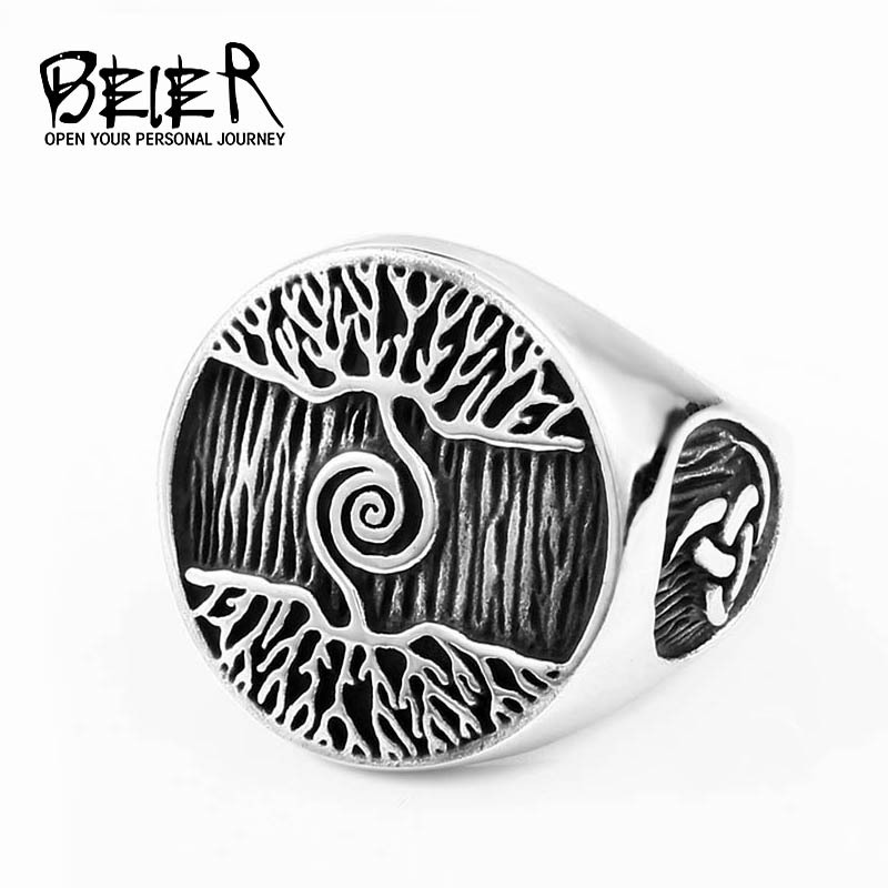 beier Retro Life Tree Ring European and American Fashion Personalized Stainless Steel Ring Cast Titanium Ring Hand Jewelry