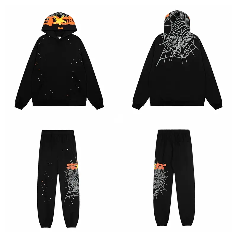 American Style Spider 555555 Spider Web Print High Street Loose Hooded Sweatshirt Casual Jogger Pants Set