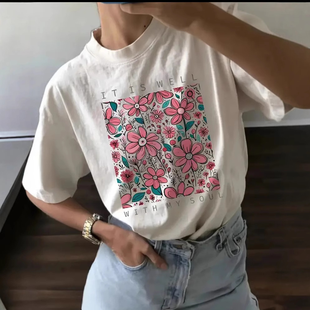 Cross-border factory direct printing short sleeve 200g heavy printing cotton round neck loose T-shirt in stock wholesale