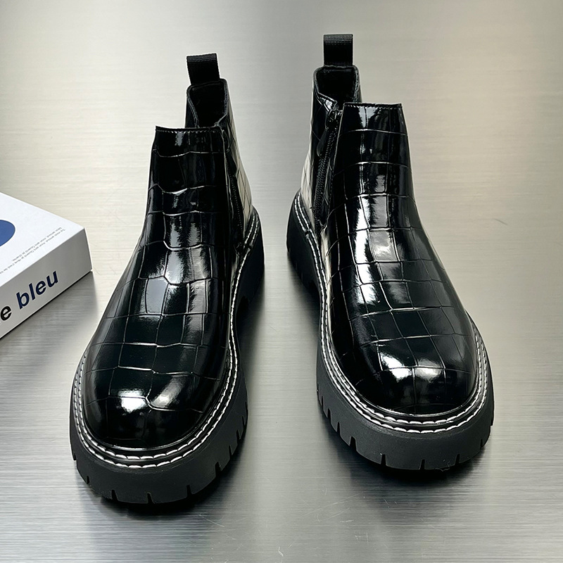 Casual Mid-Top Chelsea Boots for Men, Versatile High-Top Retro Style Classic Martin Boots, Lazy Slip-On Work Boots