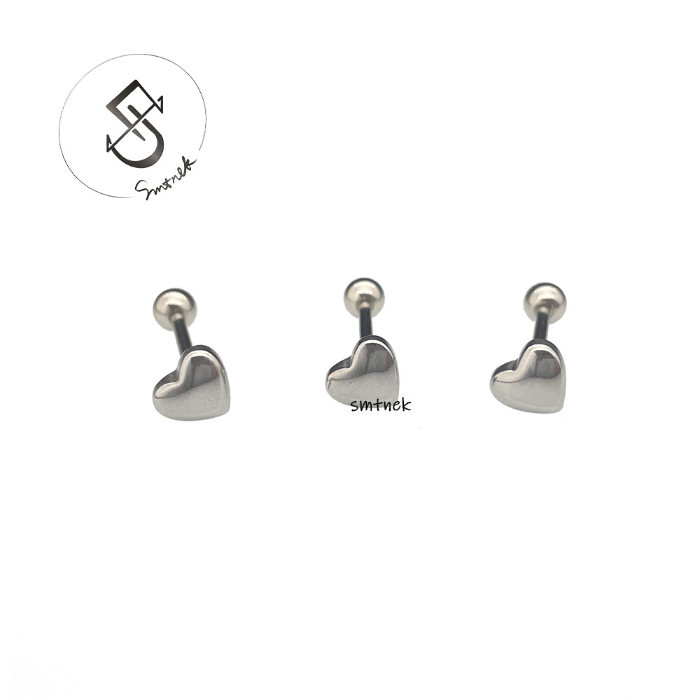 SMTNEK Titanium Steel Heart-shaped Tongue Stud Cute Simple Stainless Steel Piercing Jewelry