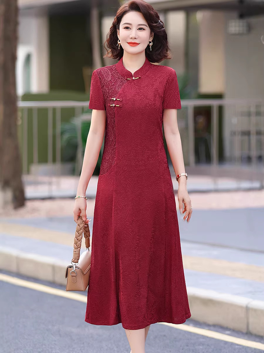 Elegant Modified Qipao Wedding Dress for Mother, Suitable for 40-50 Year Old Women, Stylish Summer Dress That Can Be Worn Casually
