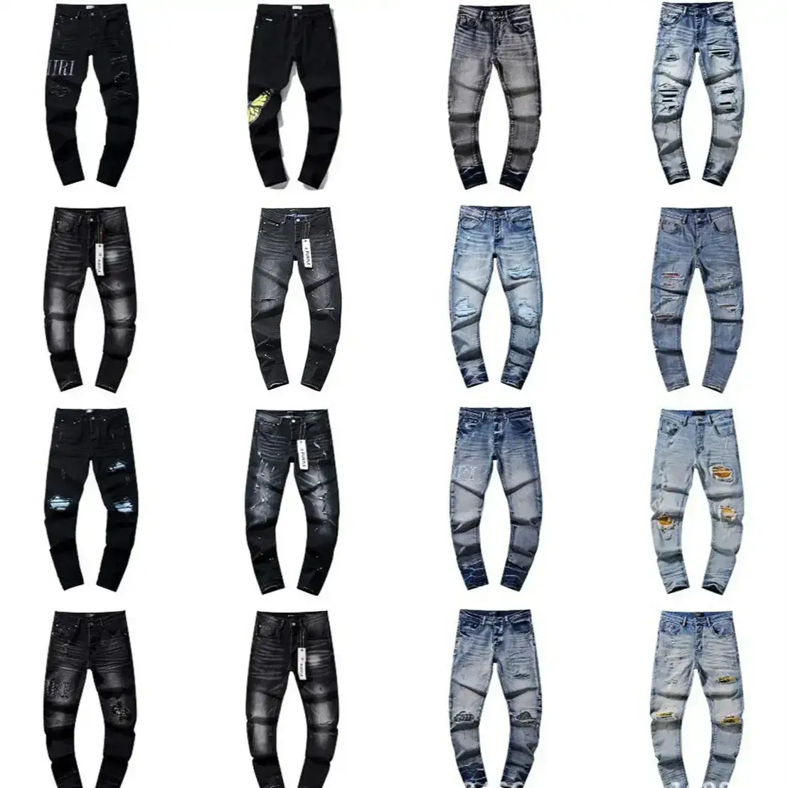 Cross-border Europe and the United States Purple Brand Jeans Washed Old Vintage Ripple Splash Ink Dude American Style