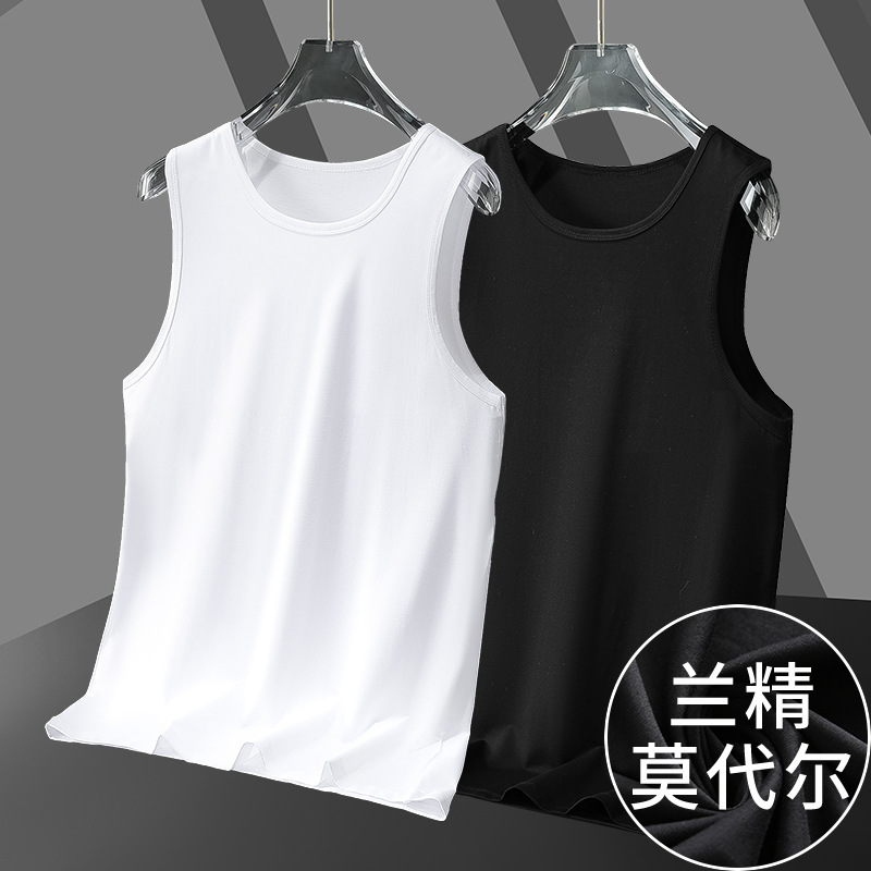 Modal Cotton Men's Vest Summer Fitness Hurdle Sports Waistcoat Ice Silk Sleeveless T-Shirt Outer Wear Trendy Sweatshirt