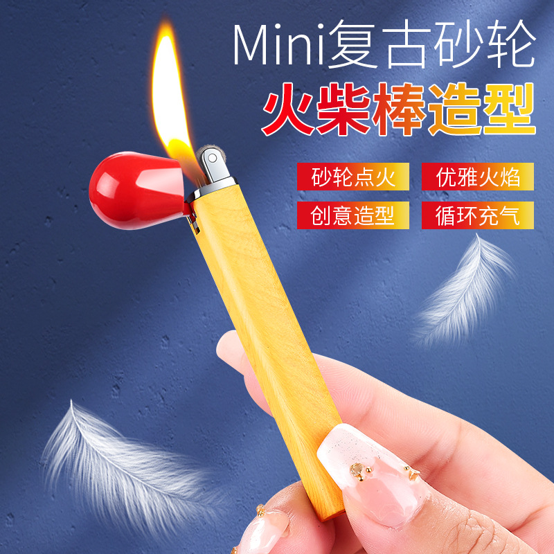 New strange matchstick shape grinding wheel open flame inflatable lighter compact mini portable igniter manufacturers wholesale