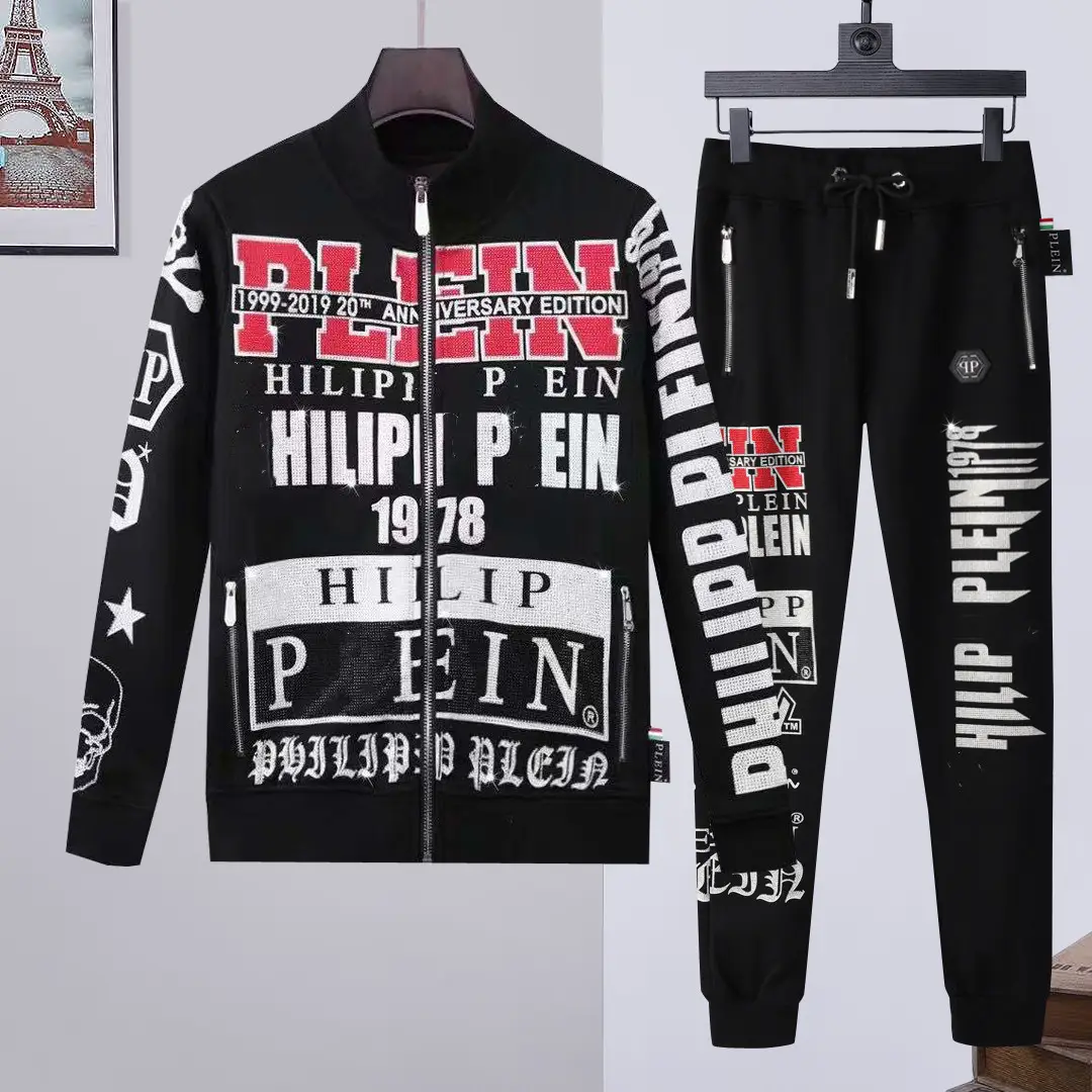 Autumn and winter Philip Poulain new men's stand-up collar sports and leisure suit zipper hot diamond letters tide PP suit men