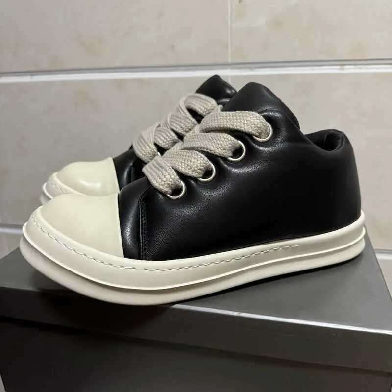 Ro Chunky Sneakers for Men 2024 New Style Chunky Shoes Genuine Leather Thick Sole Height-Increasing Sneakers Women's Trendy Couple Shoes