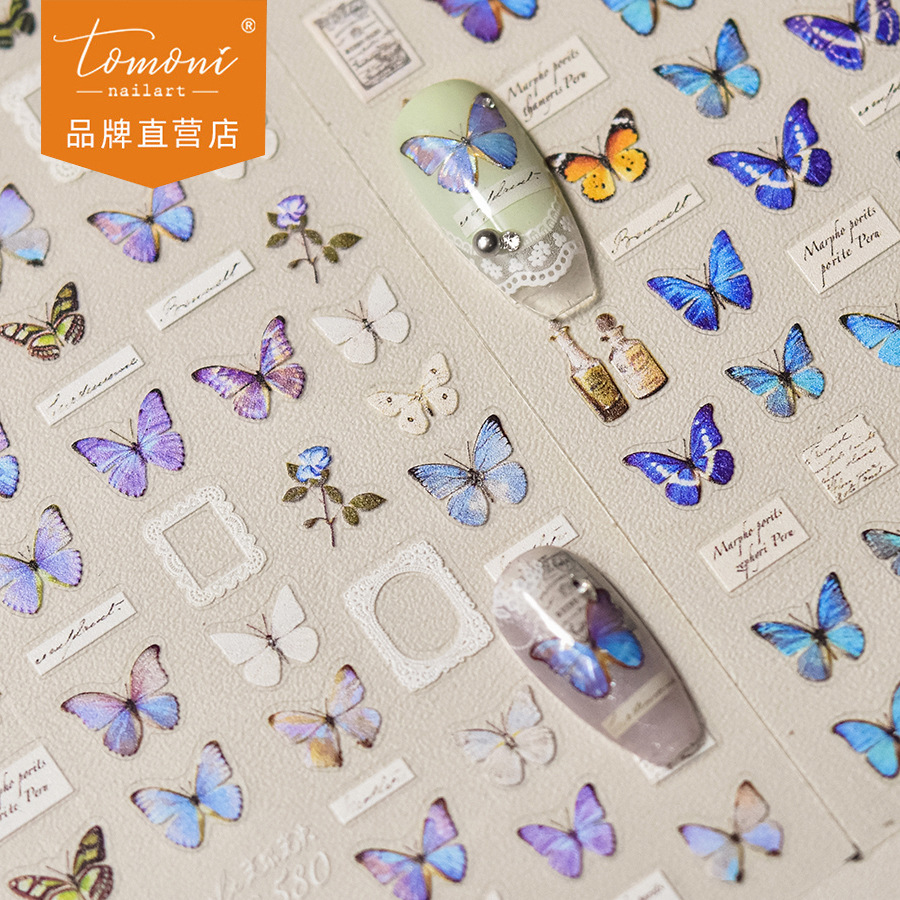 Tomoni&Don'T Miss Thin and Tough Manicure Stickers Summer Seaside Vacation Style Nail Stickers Blue Butterfly Manicure Material