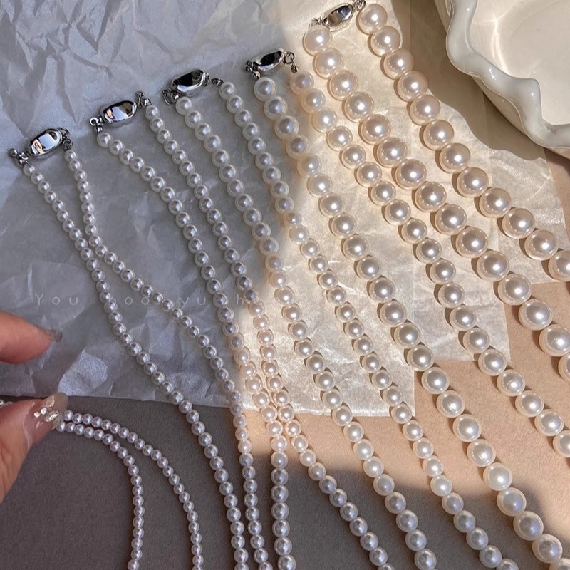 Gold ingot buckle glass pearl necklace women's light luxury high-end beaded delicate clavicle chain simple explosive jewelry wholesale