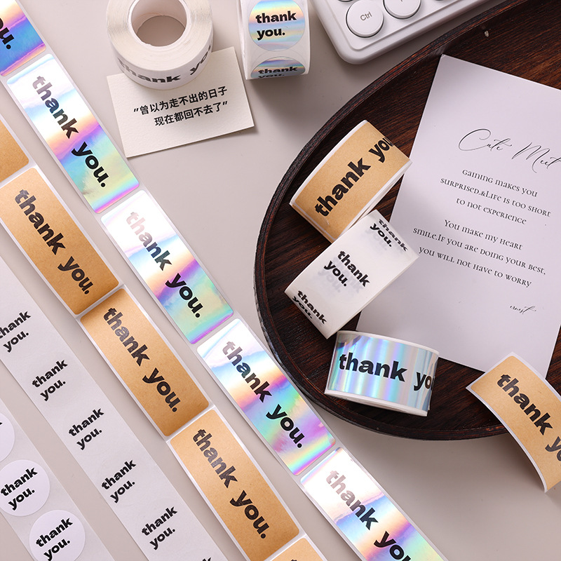 English Thank You Stickers for Packaging, Simple Style, Mixed Shapes, Multi-Material, Self-Adhesive