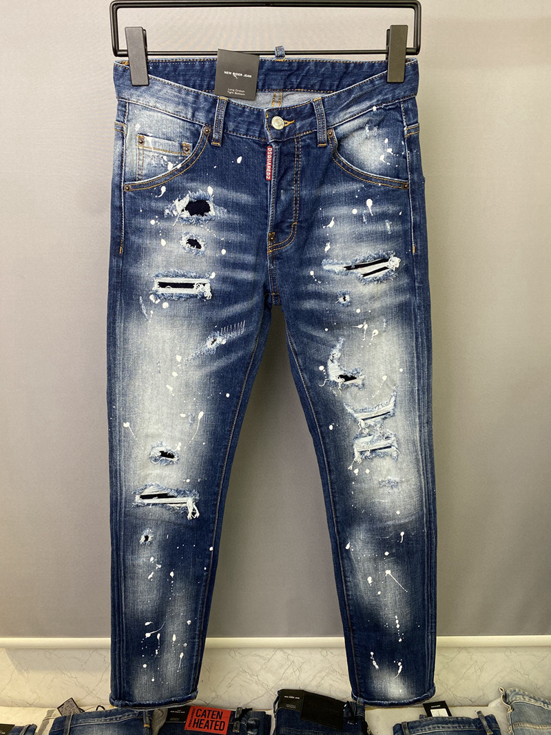 9825 Ripped Jeans Quadratic Trendy Brand Jeans European and American Cross-border Men's Straight Denim Pants Europe Station