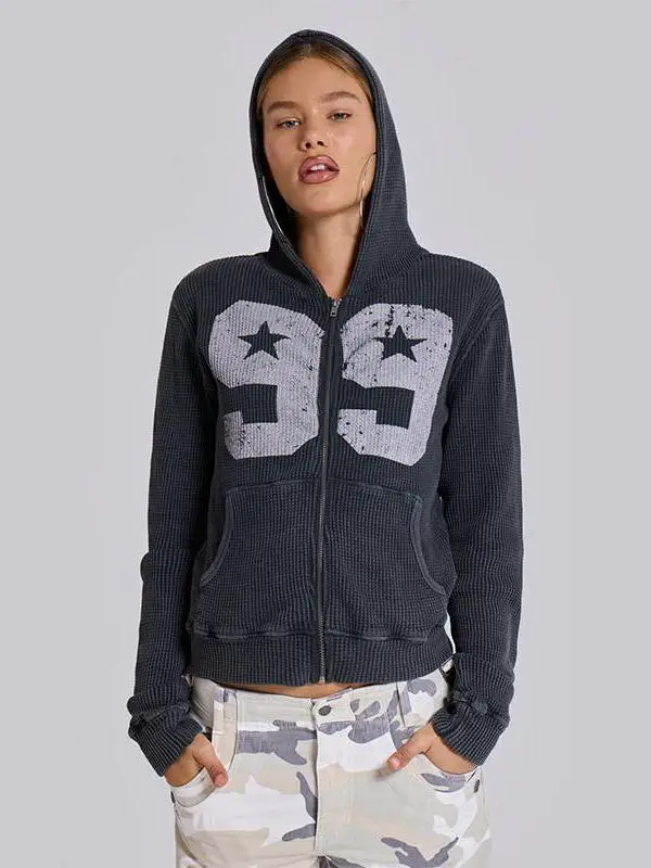 European and American 2025 Spring/Summer New Waffle Pattern Unisex Hooded Cardigan Jacket for Men and Women