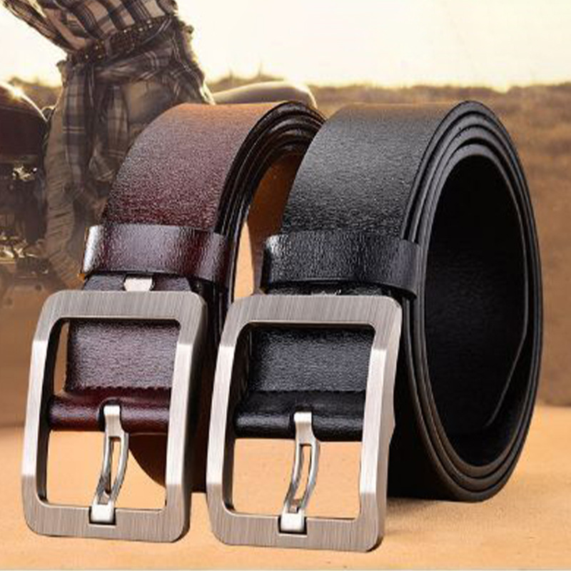 Simple Men's Belt with Alloy Pin Buckle, Casual Versatile Leather Belt, Business Suit Belt with Geometric Elements