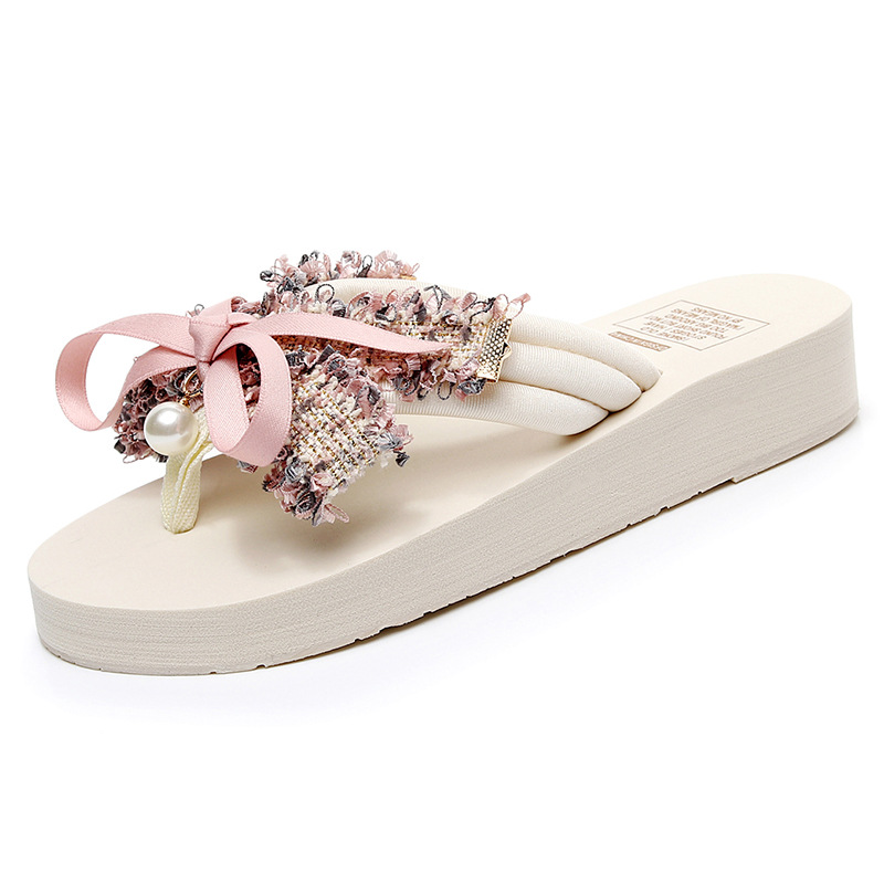 Cross-border Hot Sale Chanel Style Bow Flip-flops Women's AliExpress Beach Slippers Flat All-match Women's Sandals