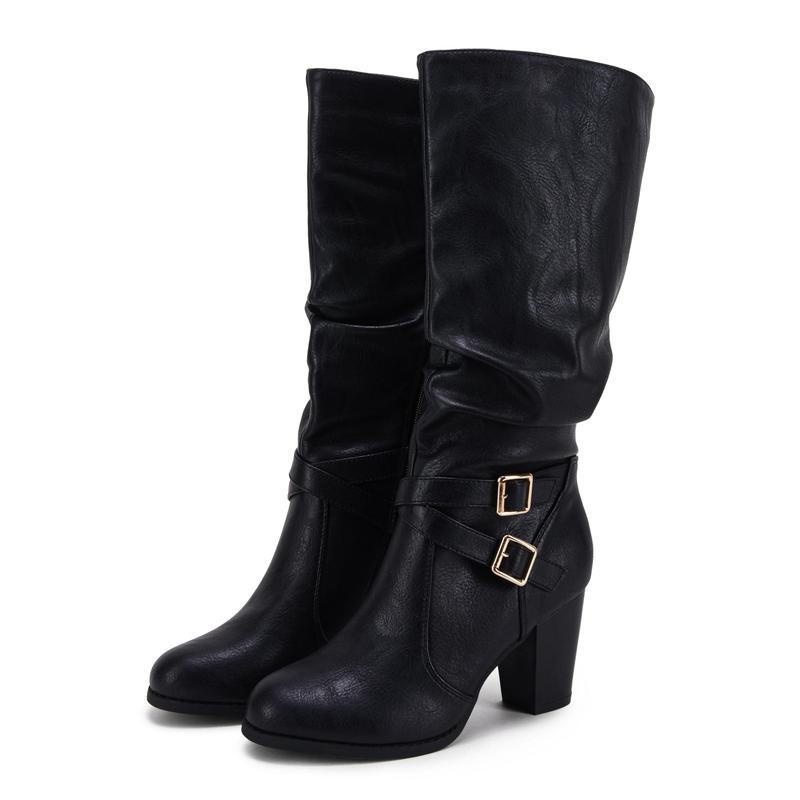 L 15467 Pointed Buckle Slouchy Boots