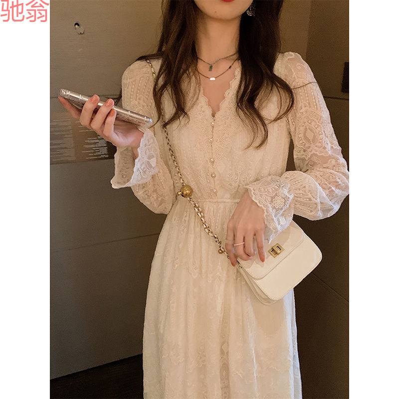 W9Q Early Autumn New Classy Elegant Goddess Style Clothes French Hepburn Style Long Skirt Rice