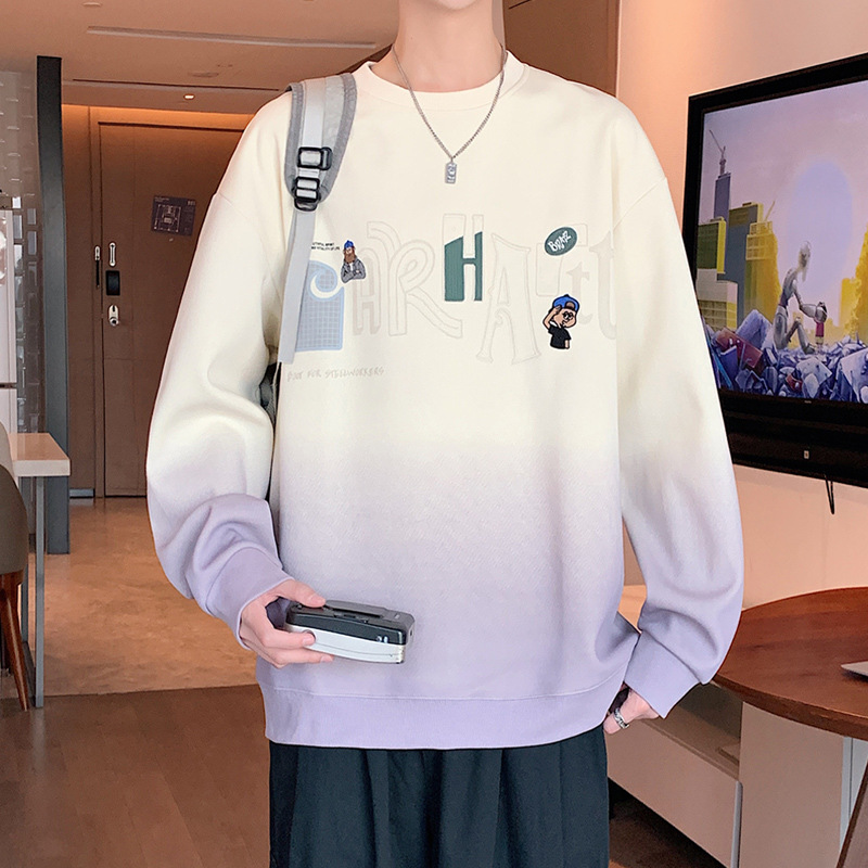 Trendy Brand American Heavy Gradient Crewneck Sweatshirt Men's Spring and Autumn 2025 New Loose Casual Long-sleeved T-shirt