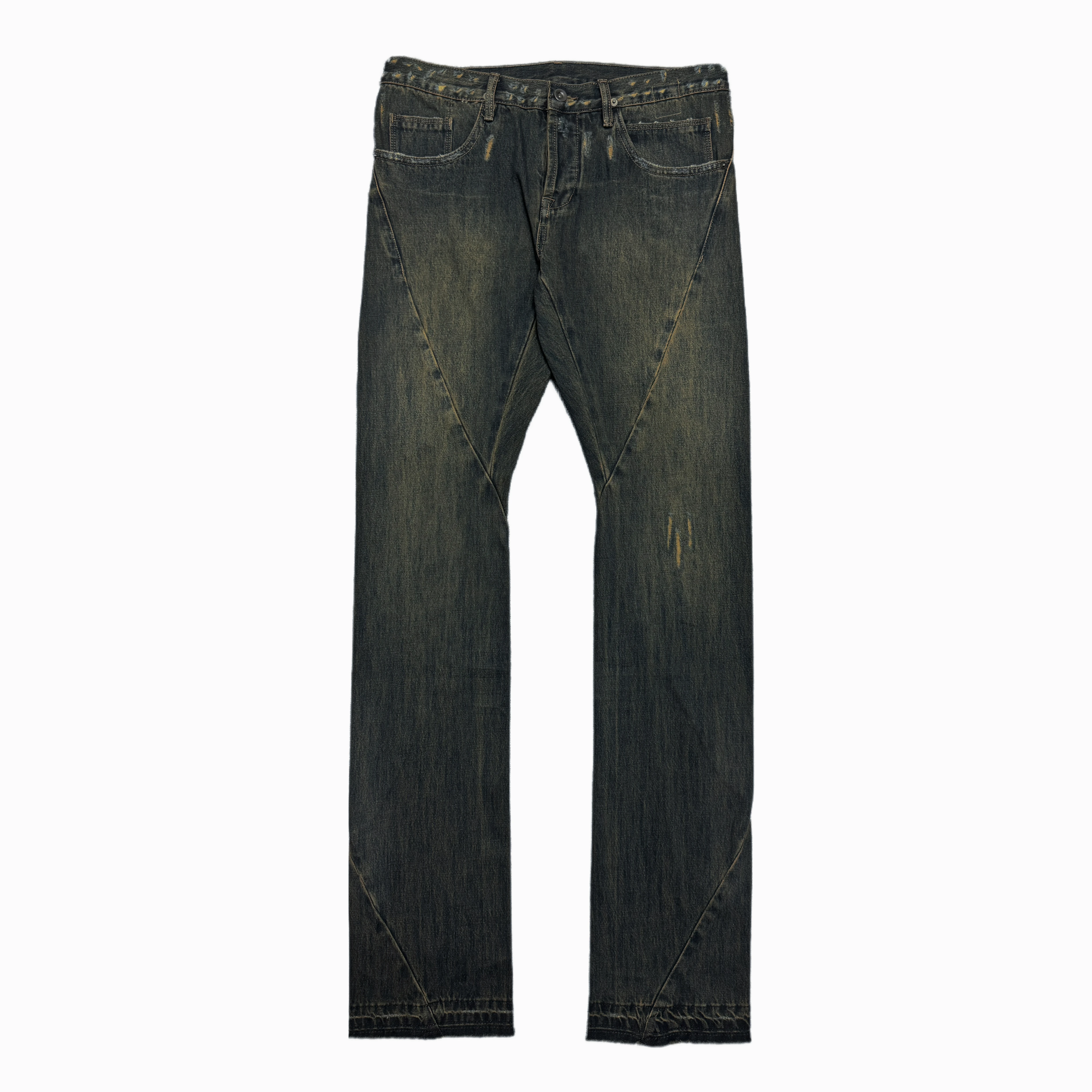 Ro Mud-Dyed Spiral Pants Distressed Slim-Fit Jeans Foto QC de TAOBAO na Qualit.ly