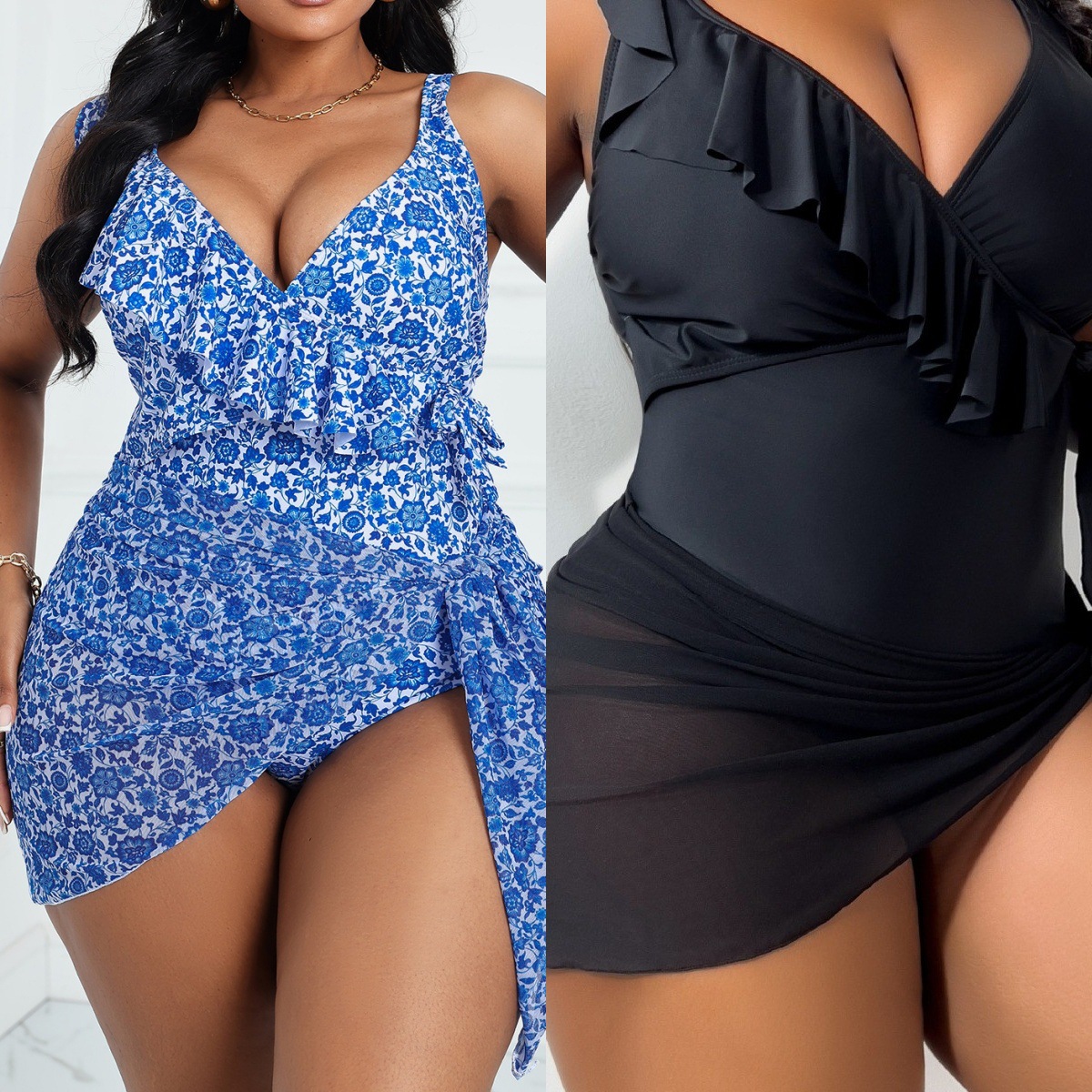 Women's plus size Ruffled Swimsuit Mesh Skirt P028