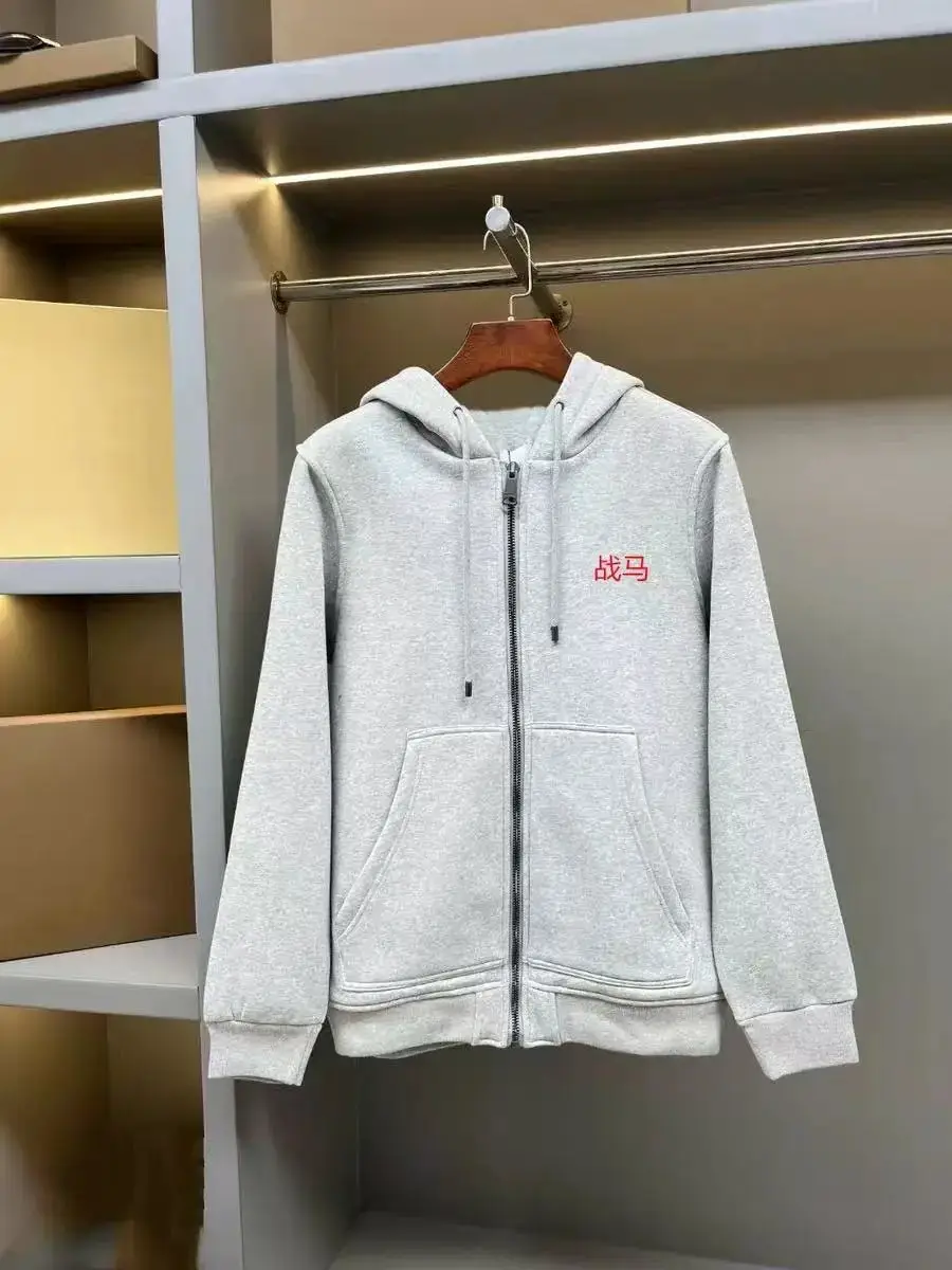 WT-high version of the winter section of double-thickened chest embroidery war horse zipper hooded sweater men and women with the same British style jacket