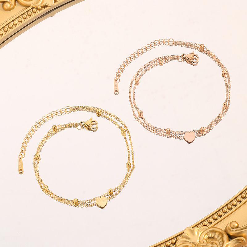 Cross-border new anklet jewelry popular simple ball bead chain lucky love anklet stainless steel double foot ornaments wholesale