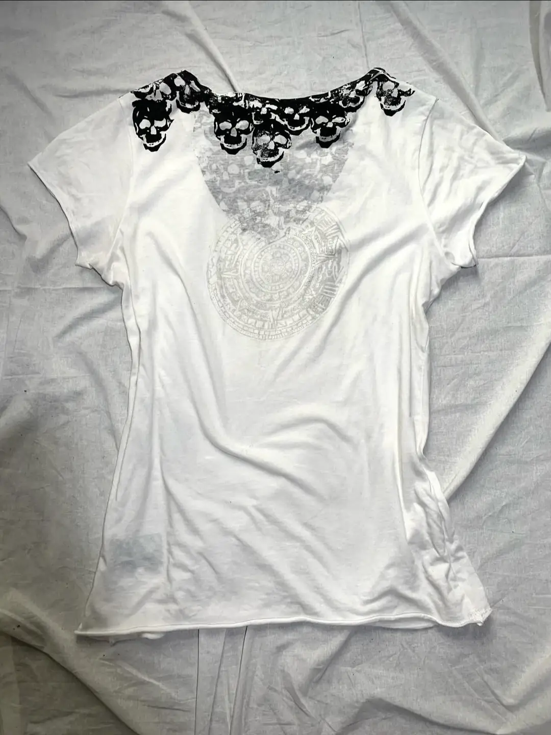 Lgb Pioneer Visual Series Rare Skull V-Neck Printed Pattern Short Sleeve T-Shirt