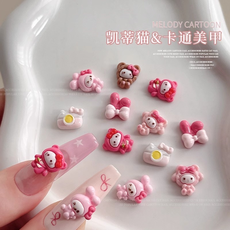 New Cartoon Nail Art Accessories Cute Cady Cat Rabbit Bow Camera Nail Diamond Wearable Nail Decorations