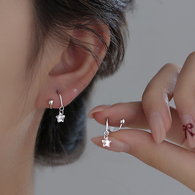 Screw-On Zircon Star Earrings 2026 Hot-Selling Spring Rotating Five-Pointed Star Earrings Simple Star-Shaped Ear Jewelry