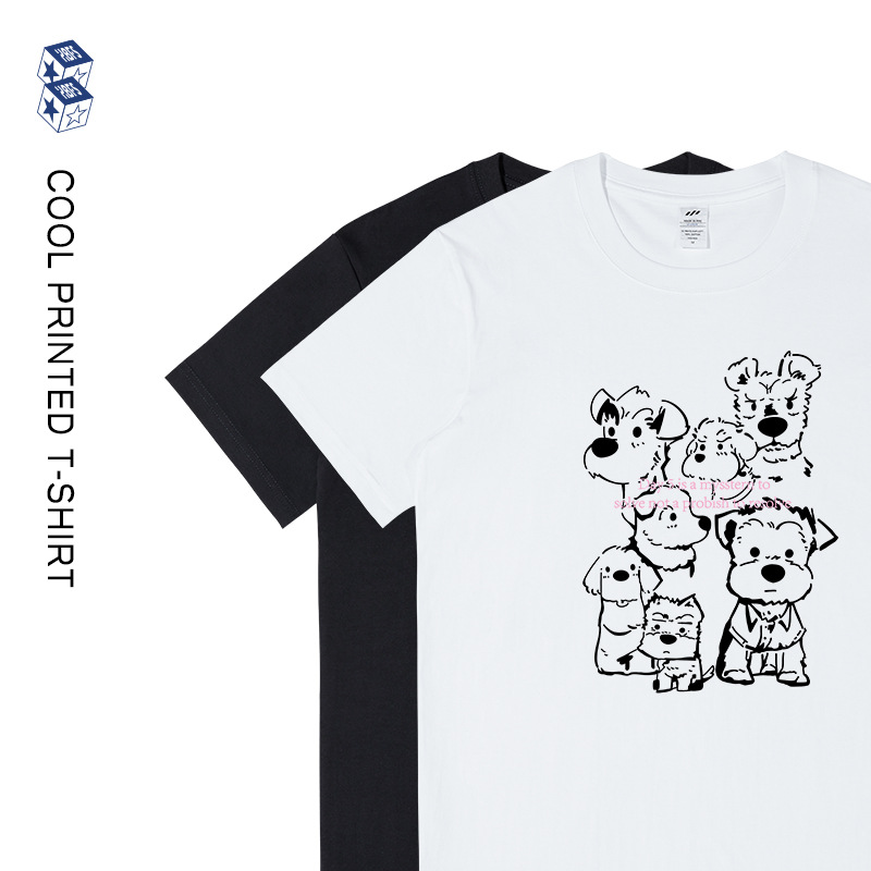 Casual Puppy Printed Short-Sleeved T-Shirts for Men and Women, Summer European Retro Trendy Brand Personalized Tops and T-Shirts Wholesale