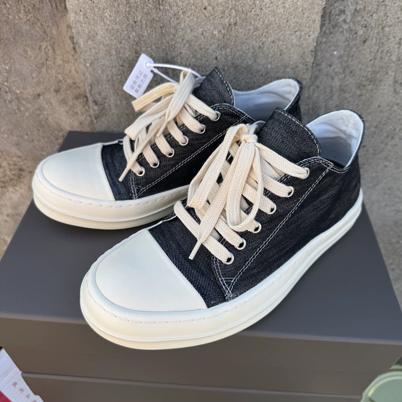 Ro low cut lace up canvas shoes for lazy men, double line casual sports couple shoes, Korean version versatile thick soled women's board shoes
