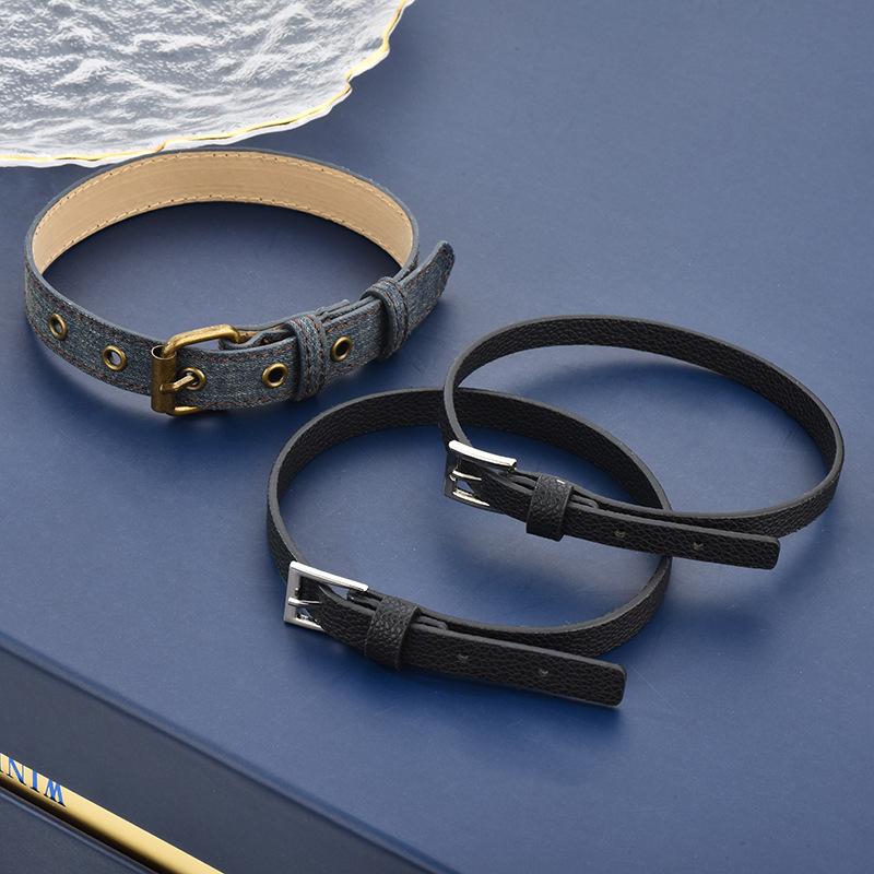Retro street shot denim collar neck strap choker belt buckle punk niche clavicle chain with cross-border wholesale