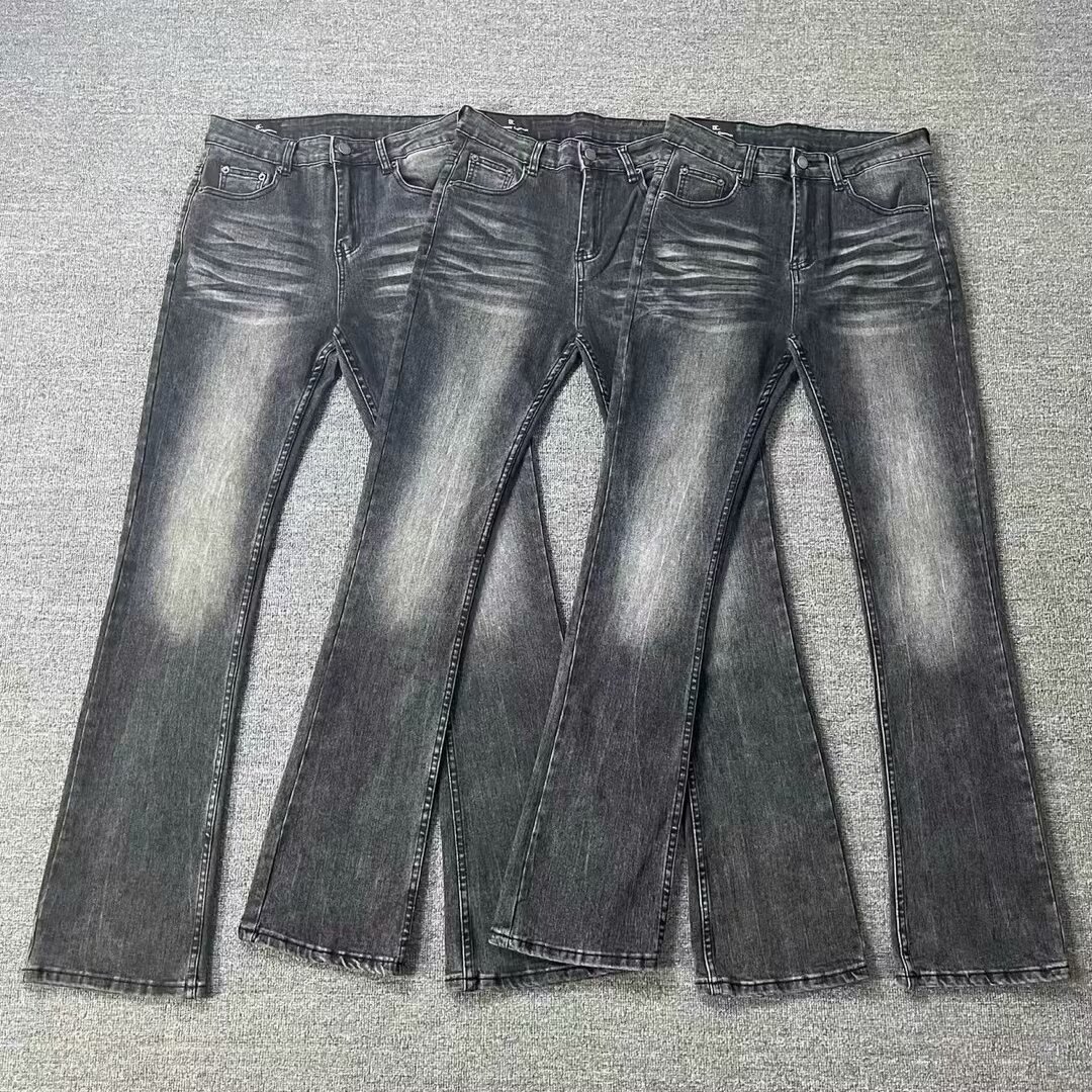 American Style 517 Black and Gray Patterned High Street Style Washed Straight-Leg Jeans with a Retro Vibe and Slight Flare for Men