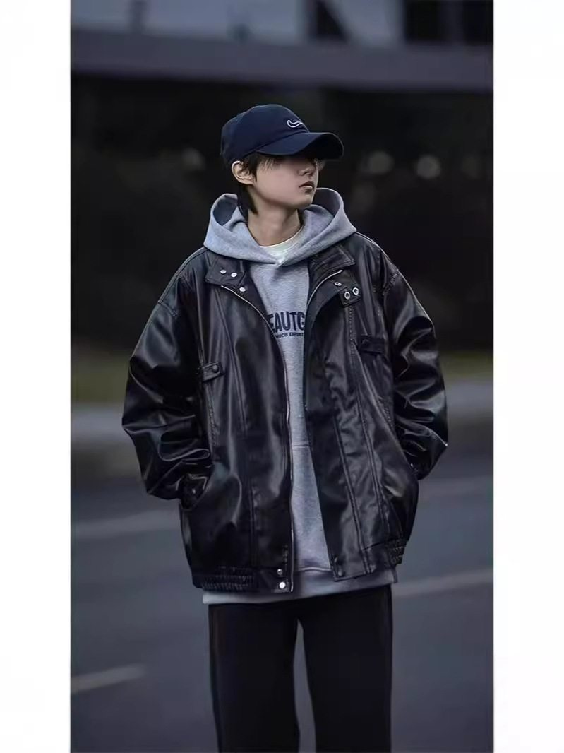 Autumn American Retro Pilot PU Leather Jacket Men's Trendy Brand High Street Casual Plutton Handsome Loose Biker Jacket Jacket